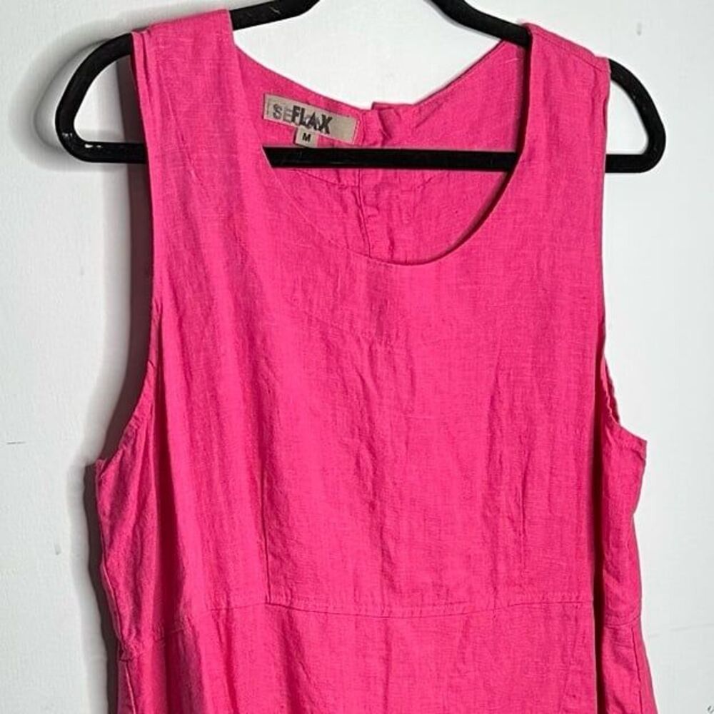 Flax Pink Linen Midi Dress Size Medium - Picture 3 of 8